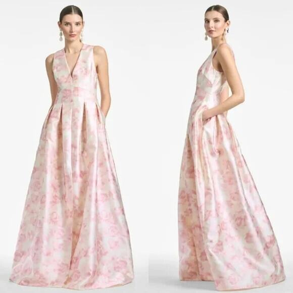 SACHIN & BABY BROOKE V-NECK SLEEVELESS LONG PINK FLORAL GOWN SZ‎ 20W NWT $825 - Picture 3 of 10